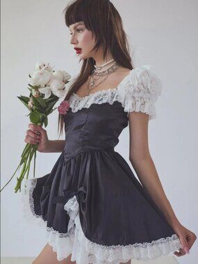 NWT Current Mood Bad Meets Evil Black Satin Lace Mini Dress M